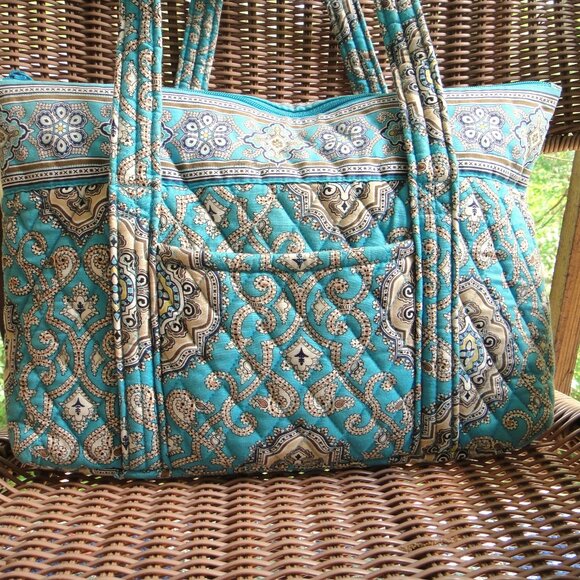 Vera Bradley TOTALLY TURQ  Shoulder Bag Tote Zip Top Purse Turquoise Paisley - Picture 2 of 14